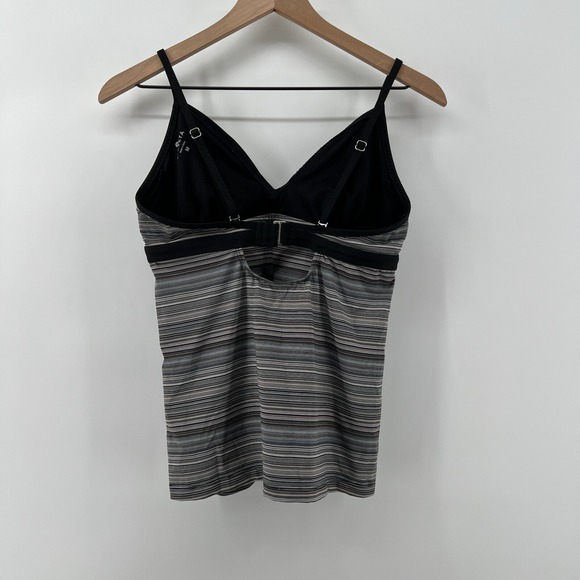 Athleta Women‎ M Veracruz Stripe Tankini Top Black White Tan Wireless Swim Pool - Picture 2 of 8
